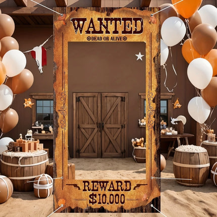 Western Cowboy Wanted Photo Booth Prop Wild West Party Backdrop Door Frame Cutout Decor for Country Themed Barn Rodeo Supplies