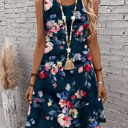 2026 New Elegant Black Floral Dress Women Sleeveless Slim Fit Sundress Stylish Flower Print Office Lady Casual daily Dresses