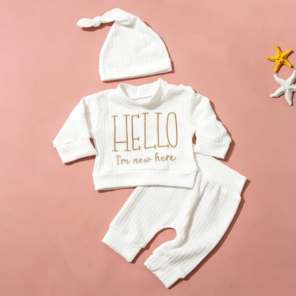 Ylsteed "Hello" Embroidery Newborn Photography Props Infant Romper Jumpsuit with Bow Hat Baby Coming Home Outfit Baby Photo Gift