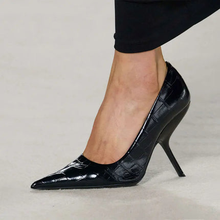 New Fashion Show Style Black Red 9cm High-heeled Shoes Spring Summer Patent Leather Shallow Mouth Pointed Sexy Women's Shoes 43