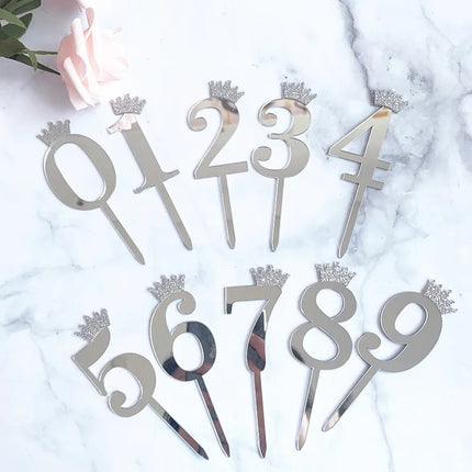 Happy Birthday Cake Topper Wedding Decorations Acrylic Cake Topper Gold Silver Numbers 10 16 18 20 30 Cake Decoration Tools