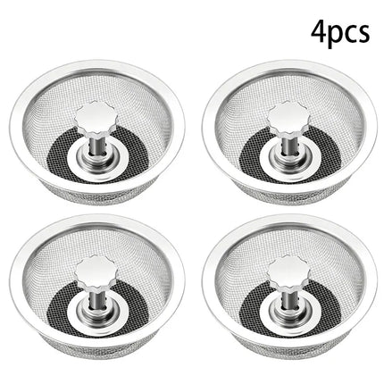 2Set Kitchen Sink Strainer With Handle & Stopper Replacement Drain Basket Stainless Steel Mesh Filter Waste Hole