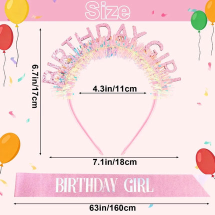 Birthday Girl Sash Glitter Headband Tiara Crown Sunglasses Pink Happy Birthday Decorations Party Favors Accessories