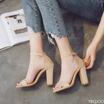 Ladies Large size Sandals Summer Fashion hollow out Women high heels Comfort suede fish mouth sandals Casual buckle female pumps