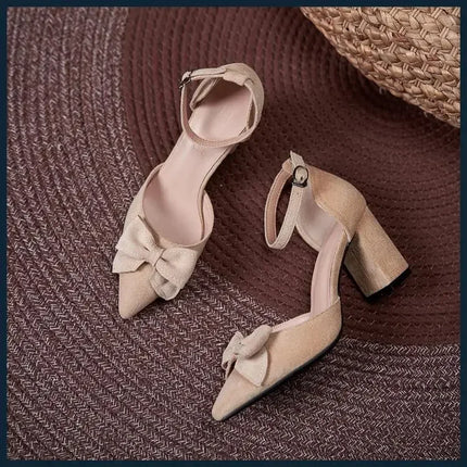 Small Size 30-44 Black Shoes Women Summer High Heel Sandals Chunky Heel Hollow Bow Women's Sandals Shoes