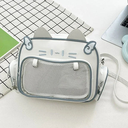 Women's Fashion Backpacks Y2K Style Japan Kawaii Cat Ita Bag PU Cute Girls Transparent Pocket Aesthetic Shoulder Crossbody Bags