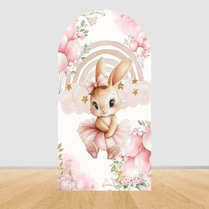 Pink bow cute rabbit arch background baby shower baby first birthday party layout background double-sidedprinting stretch fabric