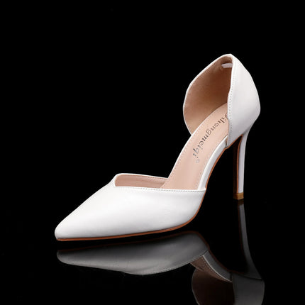 7cm thick heel shallow mouth straight strap sandals round toe root thick heel sandals white bridal wedding sandals