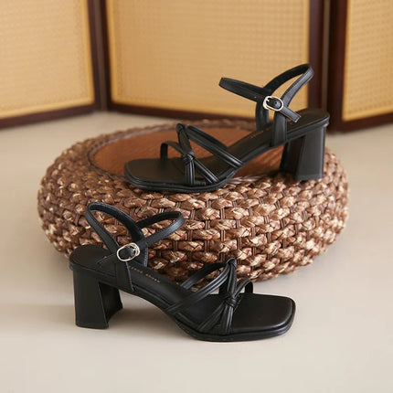 Fashion High-heeled Sandals for Women 2025 Summer New Simple Temperament Thick Heel Square Toe Office Dress Sandals for Women