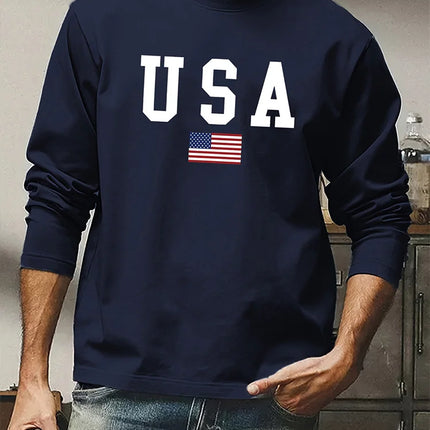 2025 3D USA American Flag Printed Men's Long-Sleeved T-Shirt Daily Warm-Up Men's Shirt For Autumn/Winter Street Fashion T-Shirt