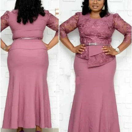 4XL 5XL Plus Size 2025 Christmas Dresses Women O Neck 3/4 Sleeve Long Maxi Dress Fashion Lace Patchwork Night Party Dress