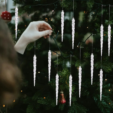 10Pcs Christmas tree icicle decoration, hanging acrylic crystal Christmas decoration 5.1 inches (about 13 centimeters) transparent plastic icicle used for Christmas trees and winter wonderland decoration products