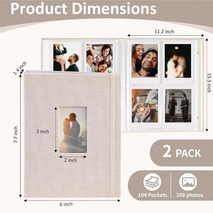 Compact Linen Instant Photo Album Book, 2‑Set Memory Book for Instax Mini, Sprocket Printer Photos, Scrapbook & Card Organizer