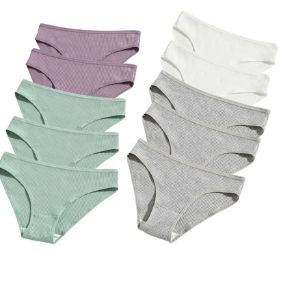10Pcs/Set Women Cotton Briefs Breathable Panties Low Waist Briefs Sports Solid Soft Skin-Friendly Underwear Daily Wear S-XXL