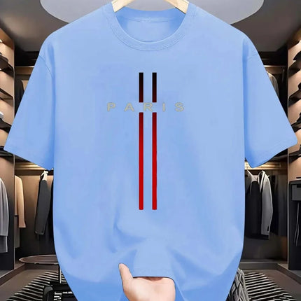 Men's new polyester fabric comfortable and breathable round neck T-shirt Paris letter printed pattern outdoor casual top