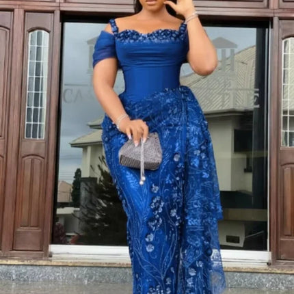 Fabulous Brown Lace Evening Dresses African Traditional Wedding Bride Dress Luxury Beads Lace Birthday Dress Asoebi Costomized