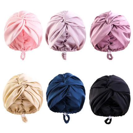 Pure Silk Turban Bonnets For Women Satin Sleeping Bonnet Hat Double Layer Twisted Hair Wrap Adjustable Silk Headwrap Hair Bonnet