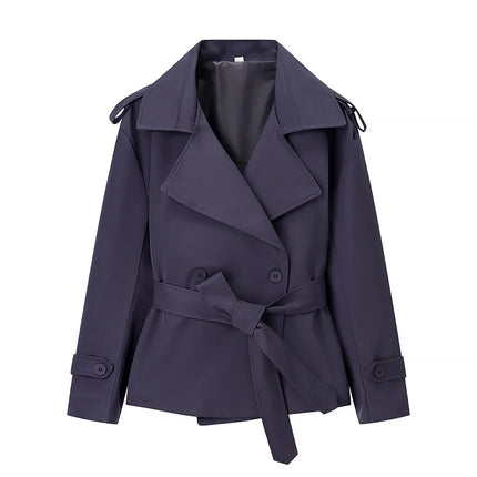 Women's Long-sleeve Collared Tie-front Jacket for Spring/Fall; A Stylish, Loose-fitting Coat.Available in Red,Apricot,Green,Blue