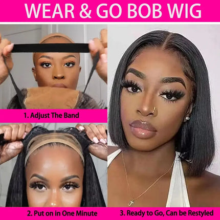 4X4 Lace Straight Human Hair Bob Wig Front Human Hair Swiss Skinlike Lace Wear and Go Wigs 100% Human Hair 2-5 Days Dalivery