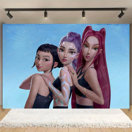 Kpop Theme Girl's Birthday Party Decoration Backdrop Pink Demons Kids Birthday Party Supplies Decor Banner Background Photo Prop