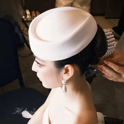 New British Retro Top Hats Formal Concave Top Felt Beret Solid Flight Attendant Hat Women Headwear