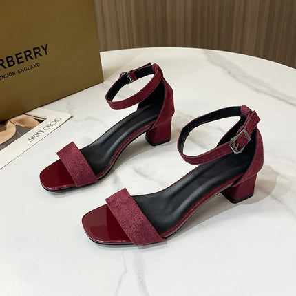 Women's 2024 Summer Fashion Sandals Medium High Heel Outdoor Sandalias Elegant Wedding Shoes Bridal Plus Size 34-40 Buckle Strap