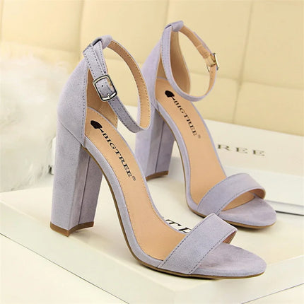 Summer Fashion Simple Classic Women Suede Open Toe High Heels Sandals Yellow Gladiator Square Heels Platform Shoes