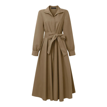 2025 ZANZEA Autumn Waisted A Line Party Dress Women Fashion Lapel Neck Long Sleeve Dresses Belted Robe Elegant Solid OL Sundress