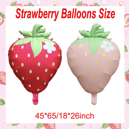 Strawberry Balloon Cute Sweet Foil Mylar Fruit Balloon Strawberry Themed Birthday Party Decoration Girls Kids Baby Shower Supply