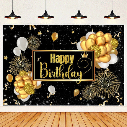 Happy Birthday Party Backdrops Black Gold Balloons Champagne Birthday Party Decor Banner Photography Background for Men Women