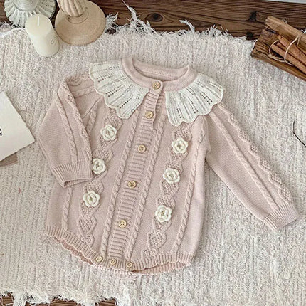 Autumn Winter Korean Style Children Knitted Clothes Newborn Baby Girls Knitted Bodysuits Solid Color Knitting Hooded Jumpsuit