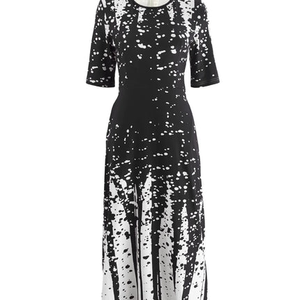 Women's Elegant Party Long Dresses Loose Round Neck Short Sleeves Retro Printed Casual Long Dress 2024