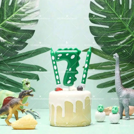Green Dinosaur Number Candles 0-9 Kids Birthday Party Cake Decorations Cute Dino Themed Birthday Candles