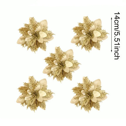 Christmas Glitter Artificial Flowers Christmas Tree Hanging Ornaments Fake Flower for Home 2026 Xmas New Year 2027 Navidad Gift