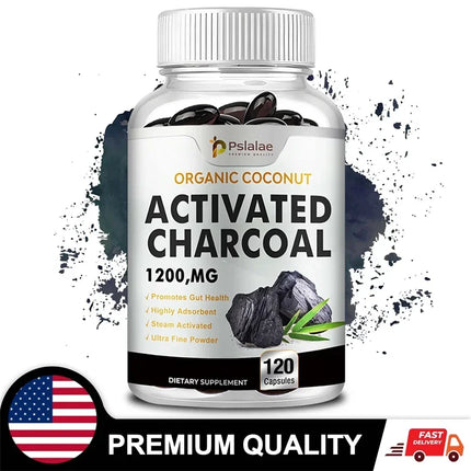Activated Charcoal Capsules 1200 Mg - Supports Intestinal Health, Digestive Health, Relieves Bloating, and Improves Immunity