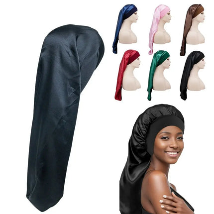 Satin Accessories Long Sleep Cap With Head Tie Band Hair Care Night Sleeping Hat Edge Wrap Head Wrap Scarf for Curly Braid Hair