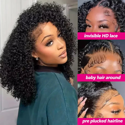 Glueless Deep Wave Bob Wig 13x6 Curly Lace Frontal Wig 180% 210% Density Put On And Go Glueless Wig For Women With Baby Hair Natural Color Brazilian Virgin Human Hair Wig Suitable For Daily Use 10-16 inch
