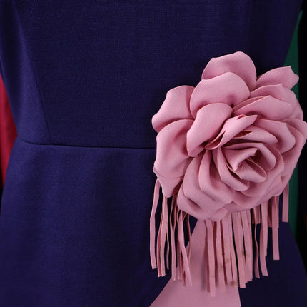 Elegant Colorblock Bodycon Dress for Women V Neck Half Sleeves 3D Flower Formal Office Lady Causal Church Formal Events Gowns