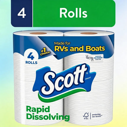 PinK-Scott Rapid-Dissolving Toilet Paper for RVs & Boats, 4 Double Rolls,Best Seller