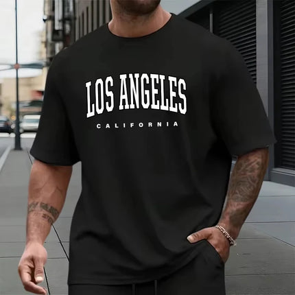 Men's Summer Round-Neck Casual Relaxed-Fit Short-Sleeve T-Shirt with California Letter Print Comfortable Short-Sleeve Top