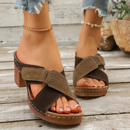 Summer Women High Heel Sandals Large Size Sandals Breathable Thick Heel High Heels Shoes Women Hollow Out Lightweight Shoes