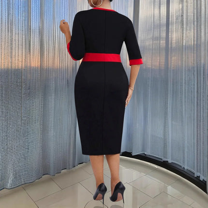 European and American Women's Fashion and Elegance Summer Round-neck Short-sleeved Mid-length Plus-size Tight Dress