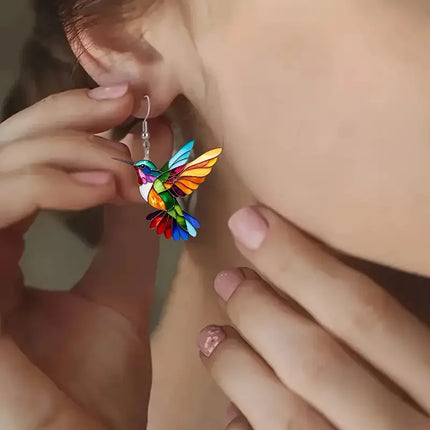 Jardme Colorful Hummingbird Dangle Earrings for Women Fashion Cute Animal Earrings Women's Statement Jewelry Gifts