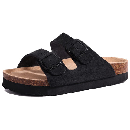 Evshine New Women's Cork Footbed Sandals Double Adjustable Buckle Slide Sandals Slip On Walking Summer Shoes Cork Clogs Slippers