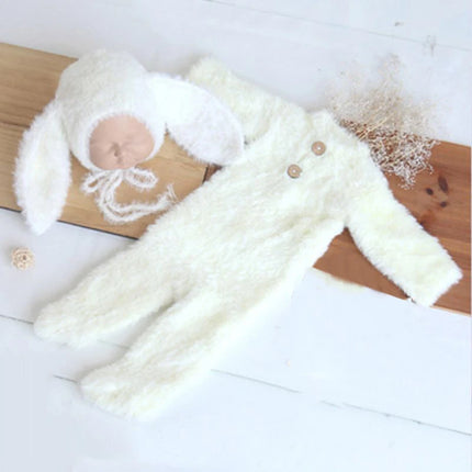 Newborn Knitted Angola Fuzzy Romper Baby Animal Outfit Photography Props Baby Cartoon Wolf Footed Overall Sets Photo Props
