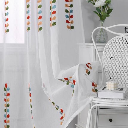Embroidery four-color leaf curtains, living room balcony decoration curtains