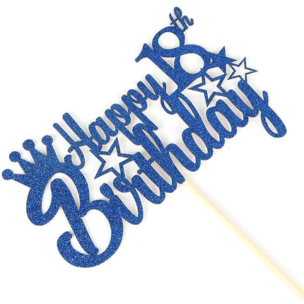 Royal Blue Glitter Paper Happy 10th 15th 18th Birthday Cake Topper for Men Boy 20th 40th 70th Birthday Party Cake Decorations