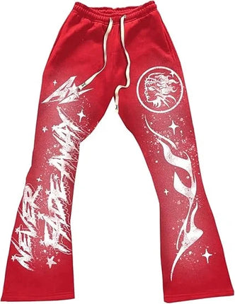 2026 Summer Men's Casual Street Style Trendy Cross Print Fashionable Slightly Flared Color-Block Design Sweatpants Kids Pants