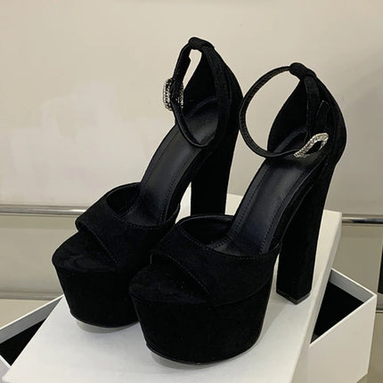 Liyke Model Show Sexy Extreme High Heels Chunky Platform Sandals Women Fashion Crystal Buckle Peep Toe Stripper Pole Dance Shoes