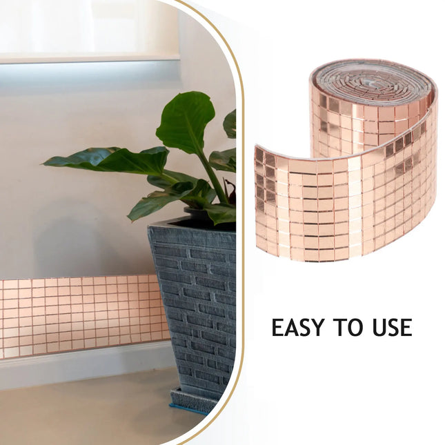 1 Roll Glass Mirror Mosaic Wall Stickers Self-Adhesive Waterproof Odorless Safe for Bedroom Living Room Hotel Interior